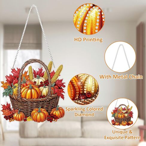 SENQAO Halloween Diamond Art Kits للمبتدئين للبالغين ، DIY أكريليك 5D الخاص بكريستال ماس جيم فنية معلقة زخرفة لديكور الجدار المنزلي والهدية （سلة القرع الخريف） in Kuwait