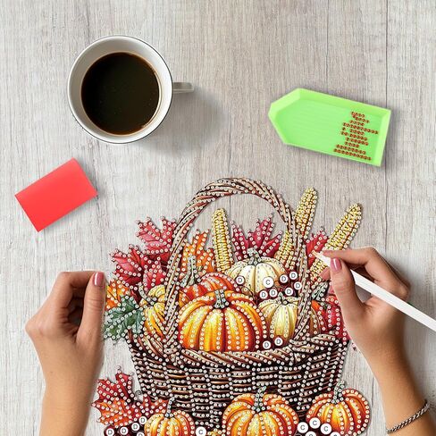 SENQAO Halloween Diamond Art Kits للمبتدئين للبالغين ، DIY أكريليك 5D الخاص بكريستال ماس جيم فنية معلقة زخرفة لديكور الجدار المنزلي والهدية （سلة القرع الخريف） in Kuwait