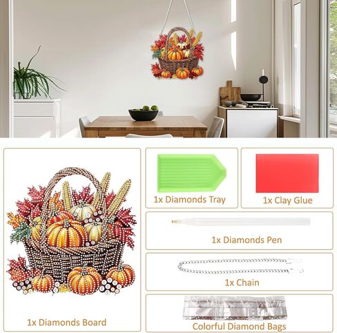 SENQAO Halloween Diamond Art Kits للمبتدئين للبالغين ، DIY أكريليك 5D الخاص بكريستال ماس جيم فنية معلقة زخرفة لديكور الجدار المنزلي والهدية （سلة القرع الخريف） in Kuwait