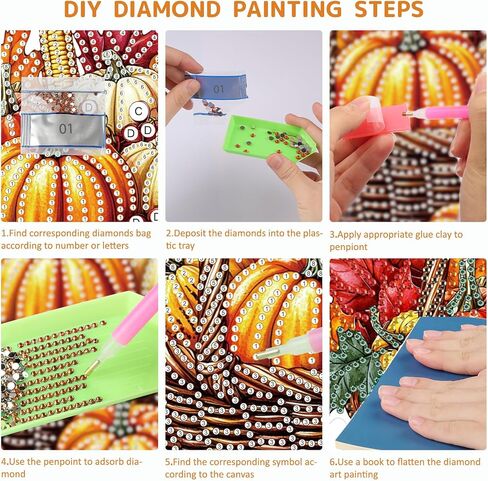 SENQAO Halloween Diamond Art Kits للمبتدئين للبالغين ، DIY أكريليك 5D الخاص بكريستال ماس جيم فنية معلقة زخرفة لديكور الجدار المنزلي والهدية （سلة القرع الخريف） in Kuwait