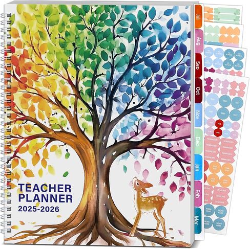 Teacher Planner 2025-2026 With Stickers, 10 Sections Lesson Plan Book, 8.5"x 11" Academic Year Calendar Weekly & Monthly Organizer, Homeschool Planner With Pocket Folder, Page Tabs(Pencil & Apple) in Saudi Arabia