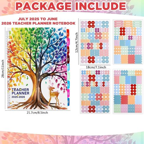 Teacher Planner 2025-2026 With Stickers, 10 Sections Lesson Plan Book, 8.5"x 11" Academic Year Calendar Weekly & Monthly Organizer, Homeschool Planner With Pocket Folder, Page Tabs(Pencil & Apple) in Saudi Arabia
