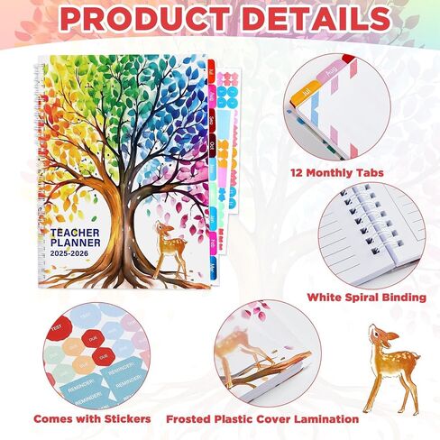 Teacher Planner 2025-2026 With Stickers, 10 Sections Lesson Plan Book, 8.5"x 11" Academic Year Calendar Weekly & Monthly Organizer, Homeschool Planner With Pocket Folder, Page Tabs(Pencil & Apple) in Saudi Arabia