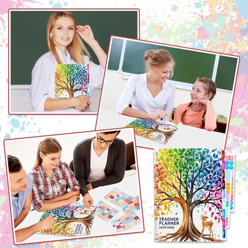 Teacher Planner 2025-2026 With Stickers, 10 Sections Lesson Plan Book, 8.5"x 11" Academic Year Calendar Weekly & Monthly Organizer, Homeschool Planner With Pocket Folder, Page Tabs(Pencil & Apple) in Saudi Arabia