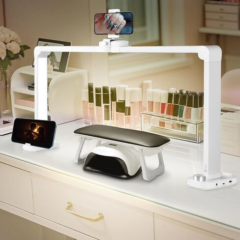 CGBE Foldable Nail Desk Lamp: 33.5" Nail Light for Desk with Phone Holder - 456 LED 3 Light Colors &10 Brightness Levels Nail Tech Lamp for Manicure/Lash Extension/Tattoo/Beauty (White) in Kuwait