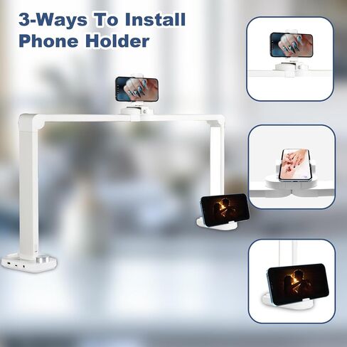CGBE Foldable Nail Desk Lamp: 33.5" Nail Light for Desk with Phone Holder - 456 LED 3 Light Colors &10 Brightness Levels Nail Tech Lamp for Manicure/Lash Extension/Tattoo/Beauty (White) in Kuwait