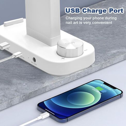 CGBE Foldable Nail Desk Lamp: 33.5" Nail Light for Desk with Phone Holder - 456 LED 3 Light Colors &10 Brightness Levels Nail Tech Lamp for Manicure/Lash Extension/Tattoo/Beauty (White) in Kuwait