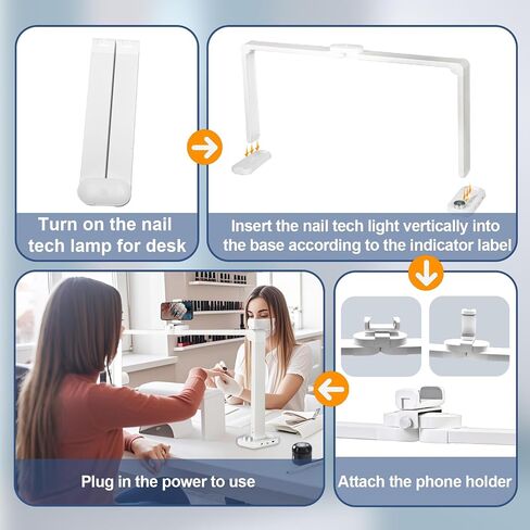 CGBE Foldable Nail Desk Lamp: 33.5" Nail Light for Desk with Phone Holder - 456 LED 3 Light Colors &10 Brightness Levels Nail Tech Lamp for Manicure/Lash Extension/Tattoo/Beauty (White) in Kuwait