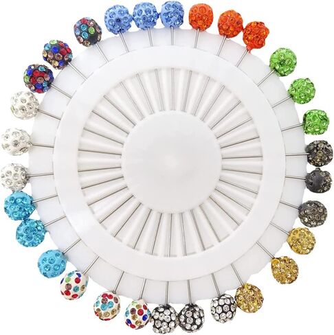 30Pcs Hijab Pins with Safety Caps Muslim Hijab Scarf Pin Rhinestone Ball Brooch Pins for Women in Saudi Arabia