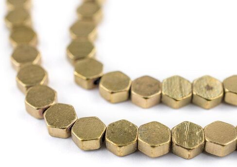 TheBeadChest Brass Hexagonal Beads 6mm, Full Strand of Quality Metal Spacers for DIY Jewelry Design in Kuwait