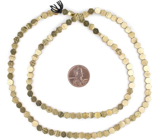 TheBeadChest Brass Hexagonal Beads 6mm, Full Strand of Quality Metal Spacers for DIY Jewelry Design in Kuwait
