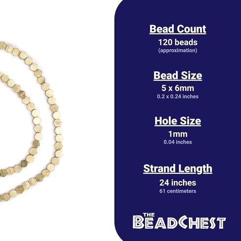TheBeadChest Brass Hexagonal Beads 6mm, Full Strand of Quality Metal Spacers for DIY Jewelry Design in Kuwait