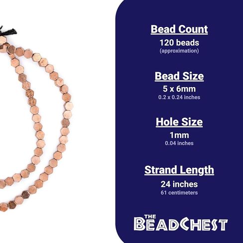 TheBeadChest Brass Hexagonal Beads 6mm, Full Strand of Quality Metal Spacers for DIY Jewelry Design in Kuwait