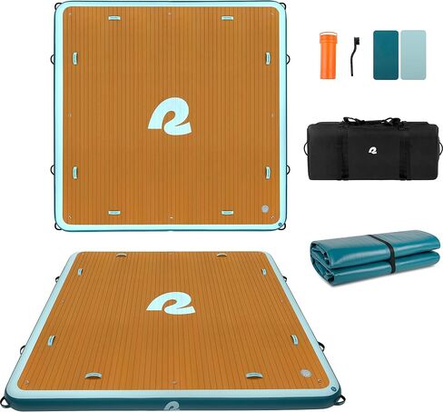 Retrospec Siesta Dock 10' XL Inflatable Floating Platform | Large Water Dock for Lakes, Pools, Boating - Portable Multi-Person Dock Floating Island Raft with Dual-Action Pump & Carrying Bag in Saudi Arabia