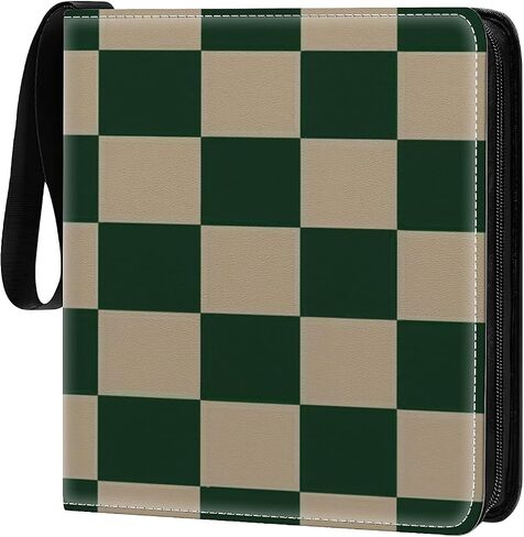 CARD BINDER 900 JOICTS ، 50 Sleeves Binder Trading Cards Holder 9 Pocket ، منظم التخزين ، مجلد المجلد Case Collector Gift Dark Green Beige Checkerboard in Kuwait