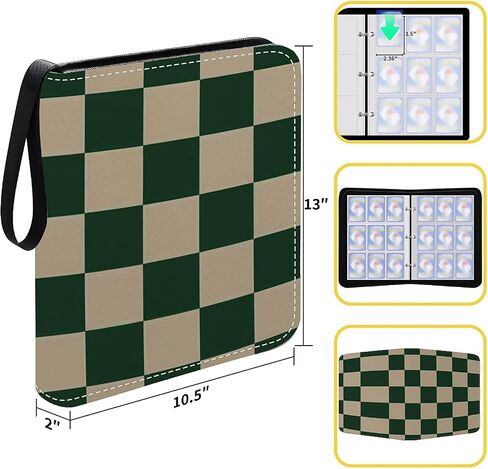 CARD BINDER 900 JOICTS ، 50 Sleeves Binder Trading Cards Holder 9 Pocket ، منظم التخزين ، مجلد المجلد Case Collector Gift Dark Green Beige Checkerboard in Kuwait