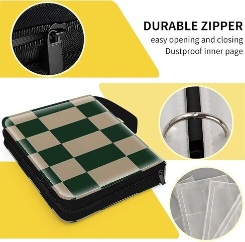 CARD BINDER 900 JOICTS ، 50 Sleeves Binder Trading Cards Holder 9 Pocket ، منظم التخزين ، مجلد المجلد Case Collector Gift Dark Green Beige Checkerboard in Kuwait