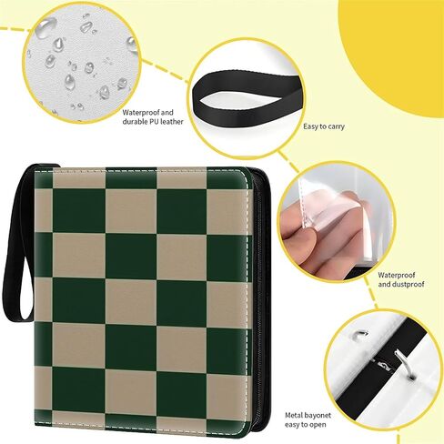 CARD BINDER 900 JOICTS ، 50 Sleeves Binder Trading Cards Holder 9 Pocket ، منظم التخزين ، مجلد المجلد Case Collector Gift Dark Green Beige Checkerboard in Kuwait
