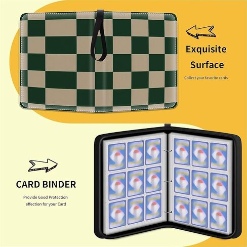 CARD BINDER 900 JOICTS ، 50 Sleeves Binder Trading Cards Holder 9 Pocket ، منظم التخزين ، مجلد المجلد Case Collector Gift Dark Green Beige Checkerboard in Kuwait