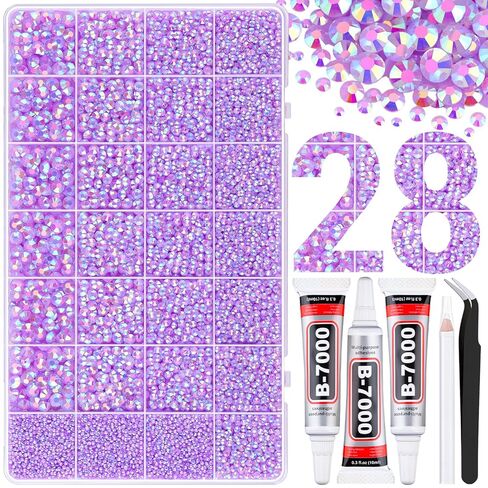 24000Pcs Resin Rhinestones with Tweezers for Crafting, Mixed-Color 3mm Bedazzling Crystal with 3Pcs 10ml B7000 Jewelry Glue for DIY Crafts Clothing Tumblers Shoes Fabric Nail Art in Kuwait