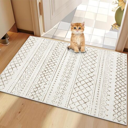 Area Rug 4x6 Geometric Rug: Washable Boho Moroccan Rugs Soft Farmhouse Rug, Modern Neutral Stain Resistant Indoor Floor Carpet for Livingroom Bedroom Dining Table Nursery(Beige,4X6) in Saudi Arabia