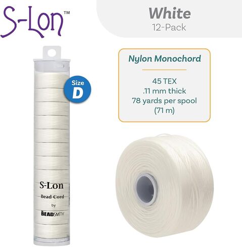 The Beadsmith S-Lon Beadworking Thread – 12-Pack White Color – Size D, .11mm, Tex45, 78 Yard (71.32 Meter) Spools – Used for Stitch, Loom Warping, Off-Loom Netting & Other Beadwork in Saudi Arabia