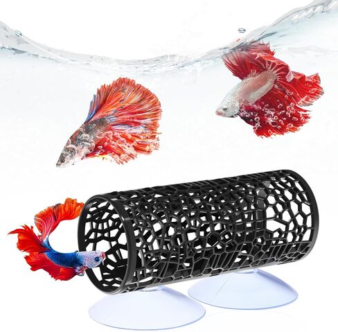 1 Pc Betta Tunnel, Betta Hideout Shrimp Tank Accessories Hammock with Suction Cups, Safe Hollow Hammock Aquarium Decor for Bettas Fish Hide, Play and Rest(Black) in Saudi Arabia