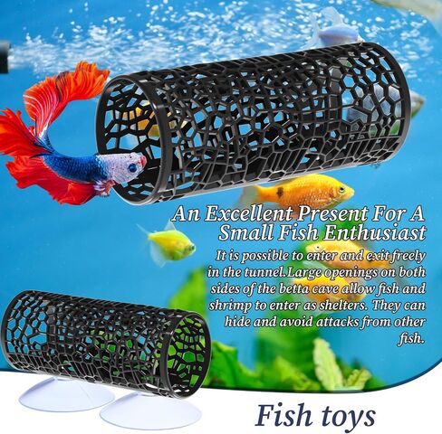 1 Pc Betta Tunnel, Betta Hideout Shrimp Tank Accessories Hammock with Suction Cups, Safe Hollow Hammock Aquarium Decor for Bettas Fish Hide, Play and Rest(Black) in Saudi Arabia