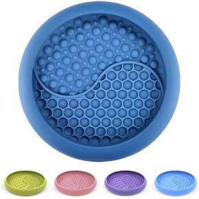 Dog Lick Bowl, Non-Slip Dog Slow Feeder Licking Mat Treat Dispenser, Interactive and Enrichment Toys, Boredom & Anxiety Reducer, BPA Free Silicone (Dark Blue, Large)