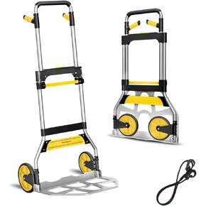 Folding Hand Truck Dolly Cart,340LB Capacity Portable Aluminum Dolly Cart with Telescoping Handle and 7 Inch Rubber Wheels for Moving