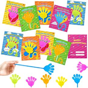 Preschool Valentines Gifts for Kids Class 28 Pack, Valentines Day Slappy Sticky Hands Toys with School Exchange Cards, Valentine Party Favors Non Candy Classroom Treats Prizes for Toddler Boys Girls
