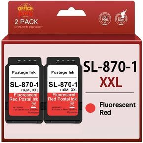 SL-870-1 XXL Fluorescent Red Postage Ink Cartridges High Capacity Replacement for PB SL870-1 SL-870-1 Postal Ink cartridges for Pitney Bowes New SendPro Mailstation Postage Meter 2-Pack (2×16ml)