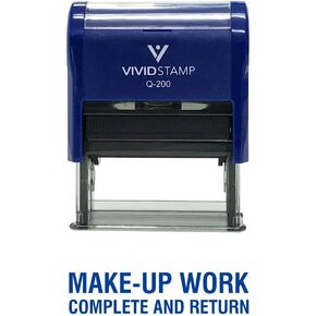 Make-Up Work Complete and Return Teacher Self Inking Rubber Stamp (Blue Ink) - Medium