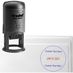 Custom Round Dater Stamp - 2 Line Personalized Text, Self-Inking With Pre-Installed Ink Pad, DEPOSITED