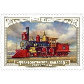 Transcontinental Railroad Sheet of 18 US First Class Postage Stamps American Golden Spike Train (18 Stamps)