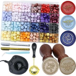 طقم Stem Seem Seem Frame Wax مع 24 ألوان شمع الختم حبات 624pcs ， أكثر دافئًا للشمع الكهربائي ، و waxsealstamp الإطار ثلاثي الأبعاد ، و Waxspoon ، والقلم الشمعي ، والملفقة ، و Waxseal Stamp Kit (24B)