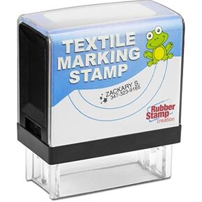 Rubber Stamp Creation Clothing Stamp - Self Inking Name Stamp Personalized - Customizable 2 Lines Text - School Uniform, Baby Clothes, Nursing Home, Camp, Custom Labels, and More - Black Ink