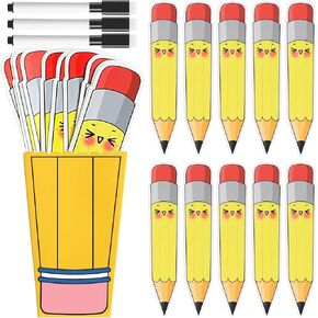 Ireer 34 Pcs Pencil Flip Name Sticks with Carton Dry Erase Markers Teacher Student Grouping Tally Talking Flip Name Sticks for Educational Learning Activities End of Year Classroom Supplies