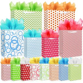 MUMULULU 14 PCS Assorted Sizes Gift Bags Bulk Perfect for Birthday Weddings Partie and Holidays 4 Sizes and Multiple Colors Available