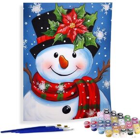 Diymood Paint by Numbers for Adults Christmas, DIY Oil Painting Snowman Acrylic Paint by Number Kits for Kids Adults Beginner for Home Elder Wall Decor 16x20 Inch