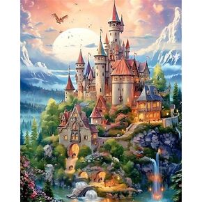 Hestarcul Castles Paint by Numbers Kit for Adults,Fairy Paint by Numbers Kits on Canvas,Color by Number Easy DIY Acrylic Painting for Beginner，Home Wall Decoration and Gifts