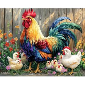 JATOK Paint by Numbers Kits for Adults, Painting Kits for Beginners On Clear Colored Canvas, Easy DIY Acrylic Pigment Drawing Paintwork for Home Wall Decor, Farm Chicken 40x50cm/16X20in (No Frame)