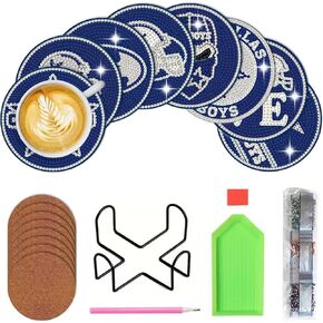 8 Pcs Diamond Art Painting Coasters Kits with Holder,DIY Football Diamond Art Coasters for Adults Beginners Craft Supplies 2
