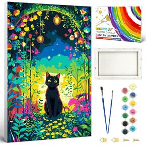 SANYUN Cat Paint by Numbers Kit for Adults Beginner,Framed Paint by Number Canvas,Animal in The Garden Oil Painting Kits with Box,Perfect for Gift and Wall Decoration (8x12in/20x30cm) in Kuwait