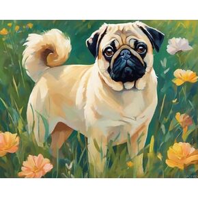 QACEYID Paint by Numbers Kit for Adults, Pug, Modern Abstract Digital Oil Painting, Colors and Textures, 40x50cm