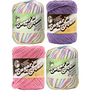 Bulk Buy: Lily Sugar 'n Cream Limited Edition 100% Cotton Yarn (Curated 4-Pack) (Fleur de Lavande (Scents), Hot Purple, Rose Pink)