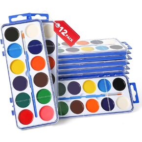 6 Pack Watercolor Paint Set for Kids, 12 Colors Watercolors Paints with Paint Brush, Kids Watercolor Paint Set for Party Favor, Classroom.