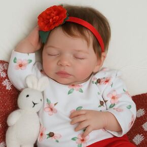 SCOM Lifelike Reborn Baby Doll with Feeding Set - 20 Inch Realistic Newborn Sleeping Girl, Handmade Soft Cloth Body & Vinyl, for Kids 3+ Years,Toddler Educational Companionship Toy