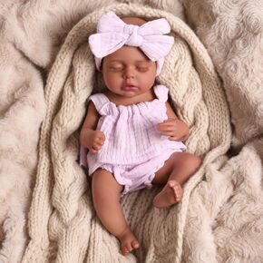 BABESIDE Black Baby Doll Girl Lucy – 12 Inch Realistic African American Newborn Doll with Soft Body, Clothes & Accessories, Gift for Kids Age 3+, Pretend Play & Collection