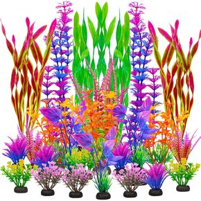 Colorful Fish Tank Decorations, Large Aquarium Artificial Plastic Plants Decor, Betta Goldfish Tank Accessories, Fish Bowl Ornaments
